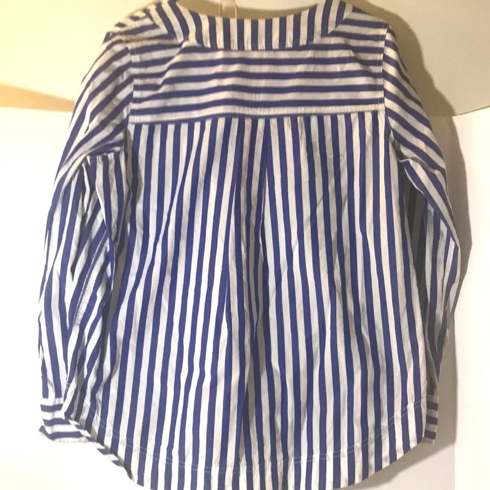 J CREW long sleeve top size m purple white stripes open neck business ca…